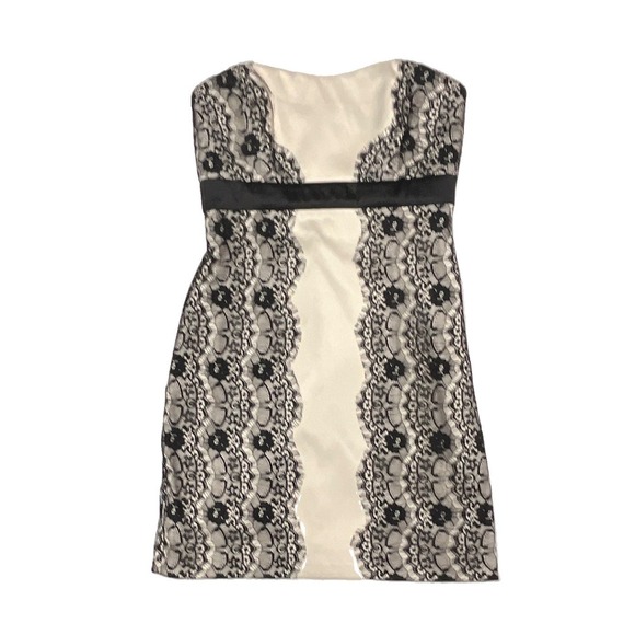 maxandcleo Dresses & Skirts - Max and Cleo Strapless Lace Trim Satin Cocktail Dress Cream Black Y2K Size 4